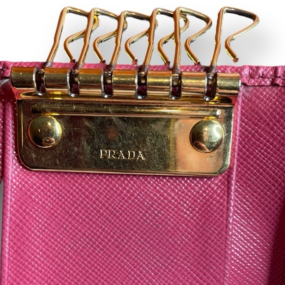 PRADA⭐️ PINK BOW, SAFFIANO LEATHER KEY RING WALLET WITH BOX & COA - Picture 11 of 15